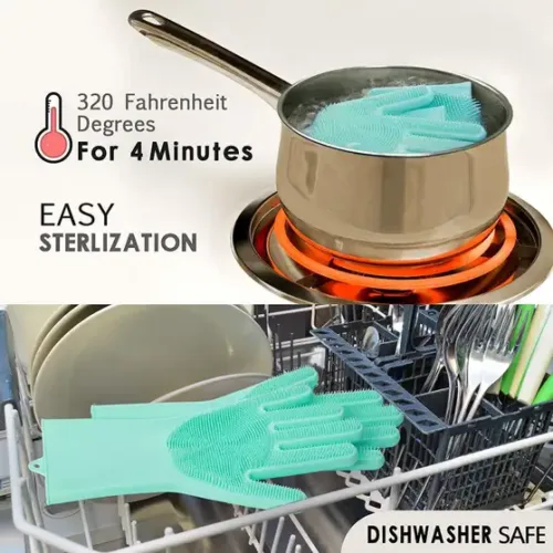 DCT silicone dish washing gloves with wash scrubber Wet and Dry Glove Set (Free Size Pack of 2) - Image 5