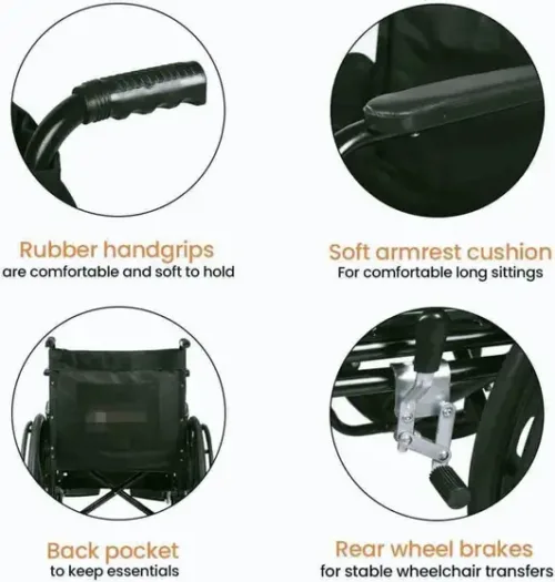 HealthEmate Magwheel Foldable with SEAT and Leg Belt Manual Wheelchair (Self-propelled Wheelchair) - Image 2