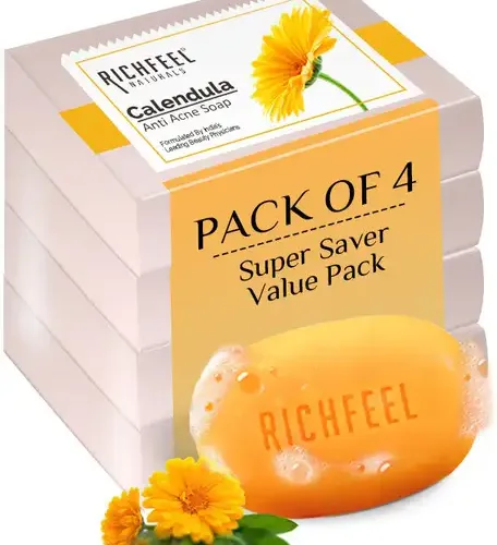 RICHFEEL Calendula Anti-Acne Soap|For Acne skin & Blemishes| 75g (Pack of 4) (4 x 75 g) 10 RICHFEEL Calendula Anti-Acne Soap|For Acne skin & Blemishes| 75g (Pack of 4) (4 x 75 g)