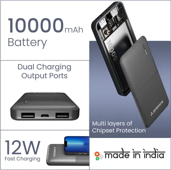 Ambrane 10000 mAh 12 W Compact Pocket Size Power Bank (Blue, Lithium Polymer, Fast Charging for Mobile) 8 Ambrane 10000 mAh 12 W Compact Pocket Size Power Bank (Blue, Lithium Polymer, Fast Charging for Mobile) - Image 7
