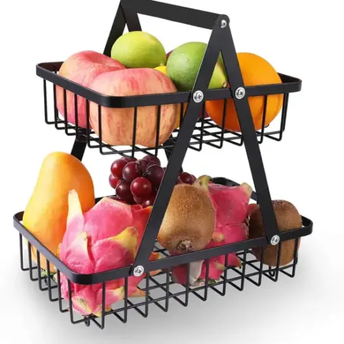 2 Tier Countertop Fruit Basket,Portable Fruit Bowle Basket for Kitchen Organizer Storage & Dining Room Fruits Vegetable Iron Fruit & Vegetable Basket (Black)