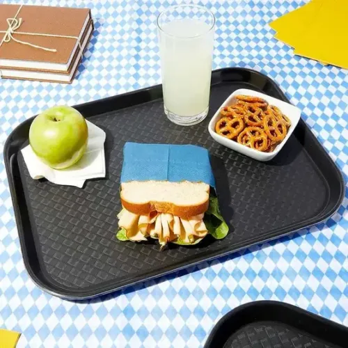 SMILERY High Raised Edges Rectangular Tray for Home Canteen 12×16 inches Black plastic Tray (Pack of 4, Microwave Safe) - Image 4