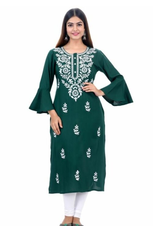 Rayon Embroidered bell sleeve Kurti