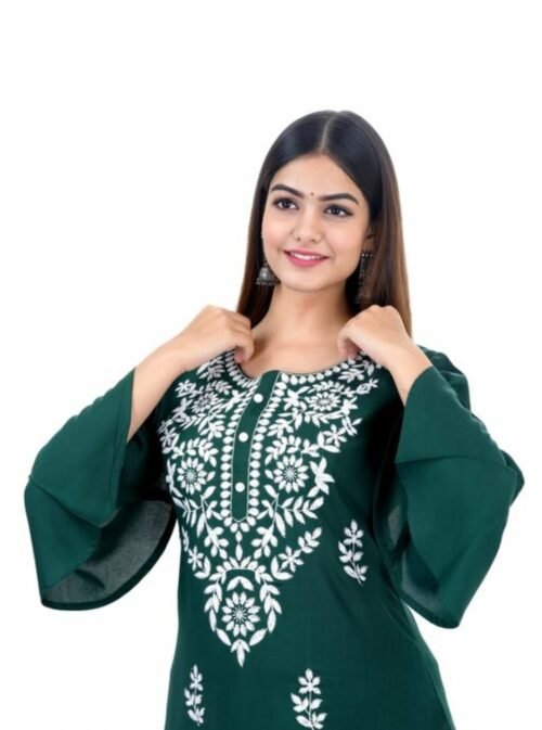 Rayon Embroidered bell sleeve Kurti - Image 3