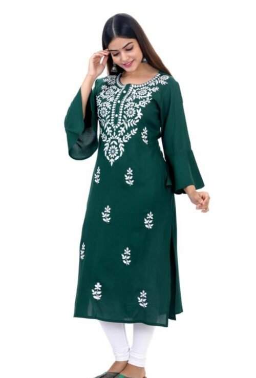 Rayon Embroidered bell sleeve Kurti - Image 2