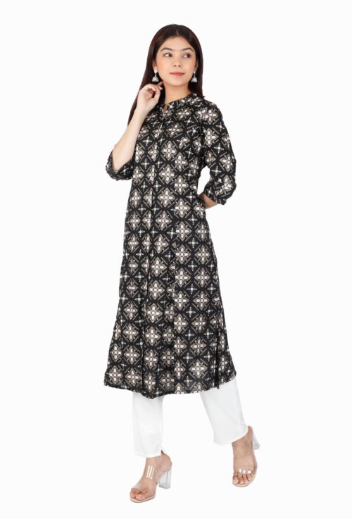 Rayon Princess Cut, Mandarin collar Kurti - Image 3