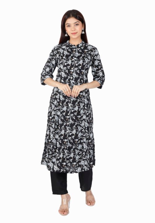 Rayon Princess Cut, Mandarin collar Kurti -Wholesale - Image 3