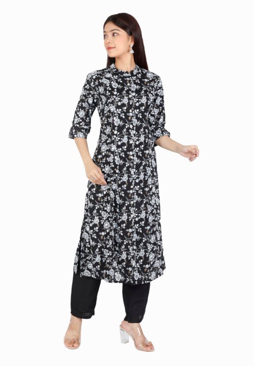 Rayon Princess Cut, Mandarin collar Kurti -Wholesale - Image 2