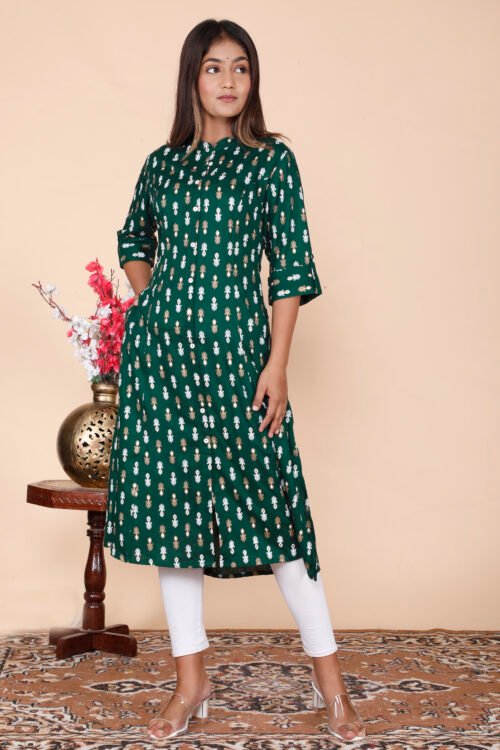 Rayon Princess Cut, Mandarin collar Kurti -Wholesale - Image 2