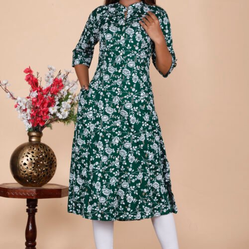 Rayon Princess Cut, Mandarin collar Kurti -Wholesale