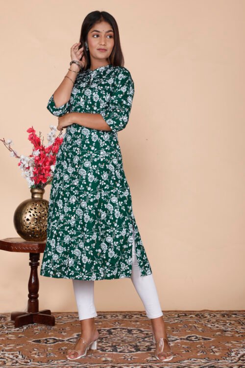 Rayon Princess Cut, Mandarin collar Kurti -Wholesale - Image 2