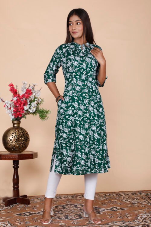 Rayon Princess Cut, Mandarin collar Kurti -Wholesale - Image 3
