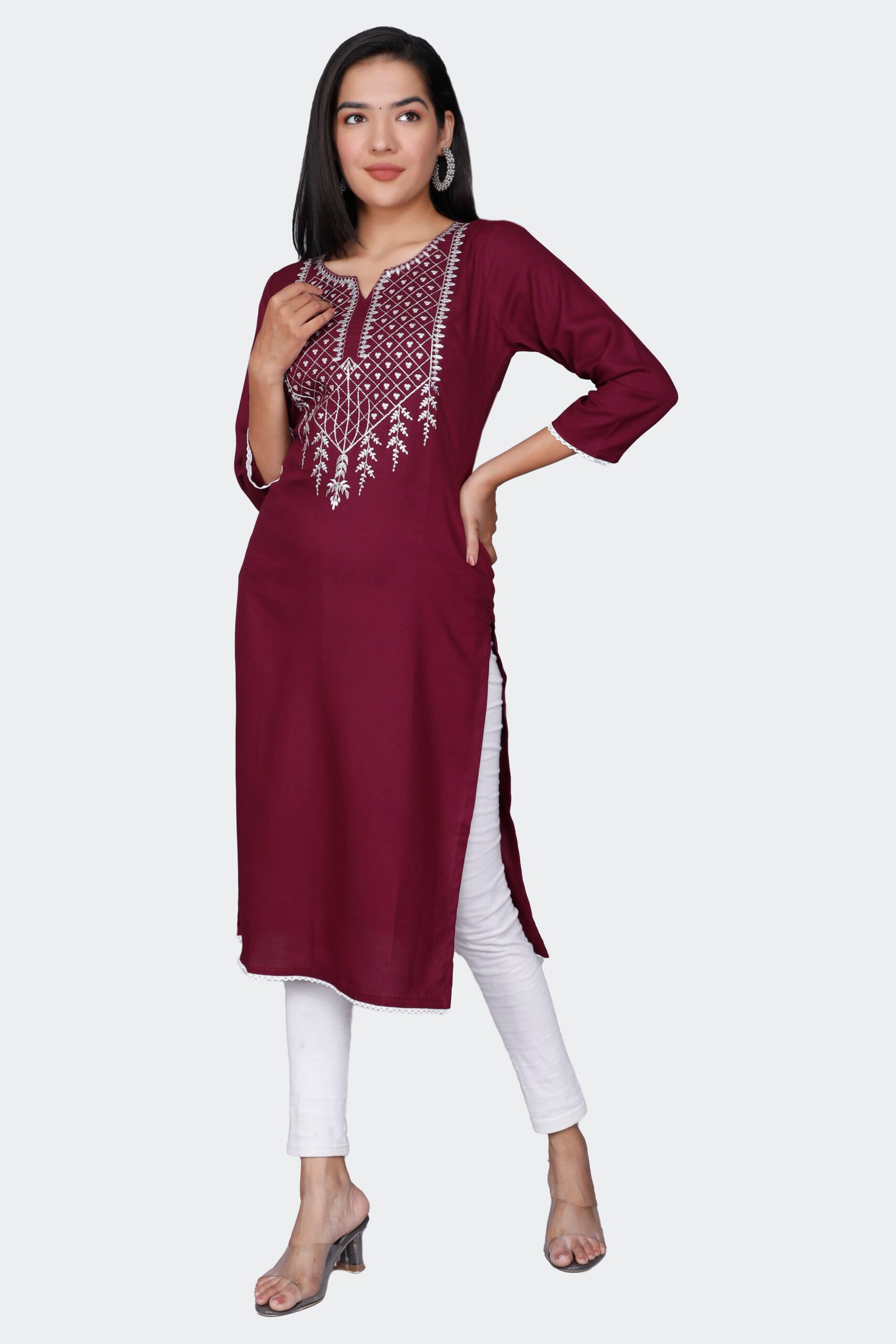 Rayon Zari Embroidered Kurti 2 Rayon Zari Embroidered Kurti - Image 2