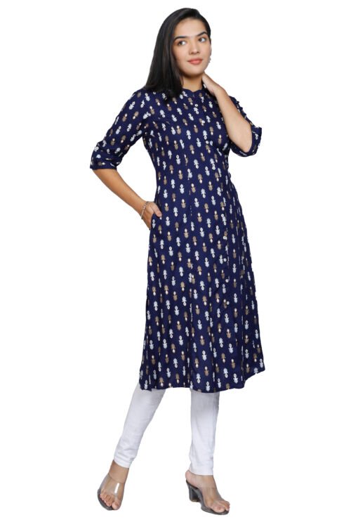 Rayon Princess Cut, Mandarin collar Kurti -Wholesale - Image 2