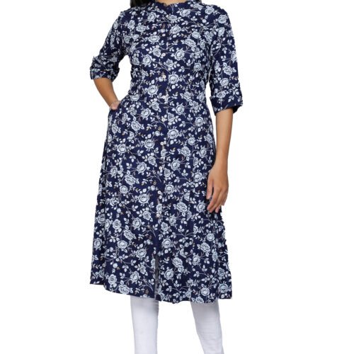 Rayon Princess Cut, Mandarin collar Kurti -Wholesale