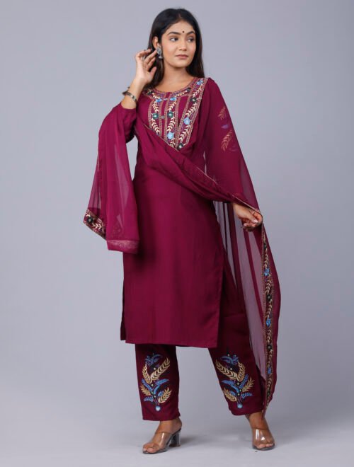Rayon embroidered 3piece pant set with dupatta-Wholesale - Image 2