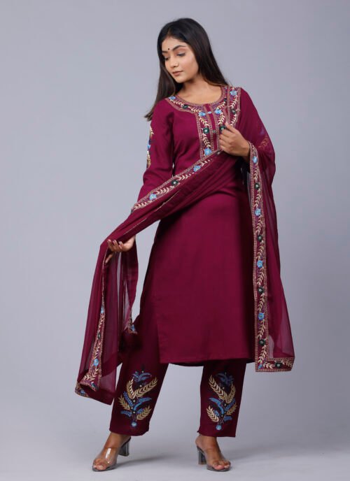 Rayon embroidered 3piece pant set with dupatta-Wholesale - Image 3