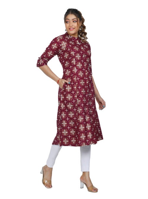 Rayon Princess Cut, Mandarin collar Kurti - Image 2