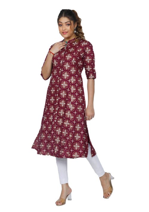 Rayon Princess Cut, Mandarin collar Kurti - Image 3