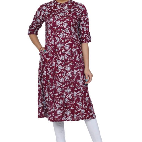 Rayon Princess Cut, Mandarin collar Kurti -Wholesale