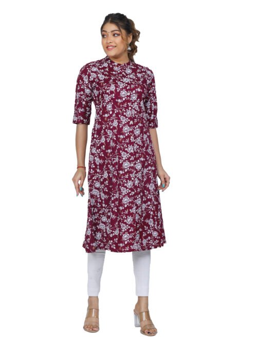 Rayon Princess Cut, Mandarin collar Kurti -Wholesale - Image 3