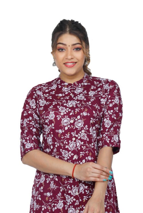 Rayon Princess Cut, Mandarin collar Kurti -Wholesale - Image 4