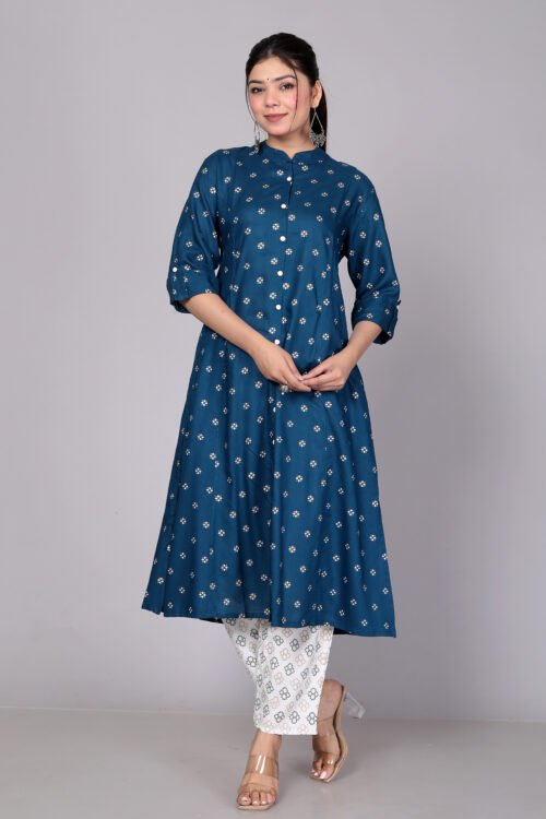 Rayon Princess Cut, Mandarin collar Kurti - Image 2