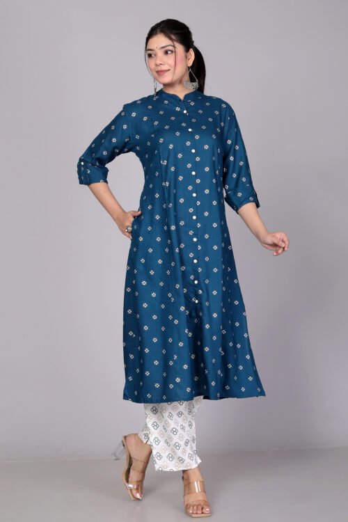 Rayon Princess Cut, Mandarin collar Kurti - Image 3