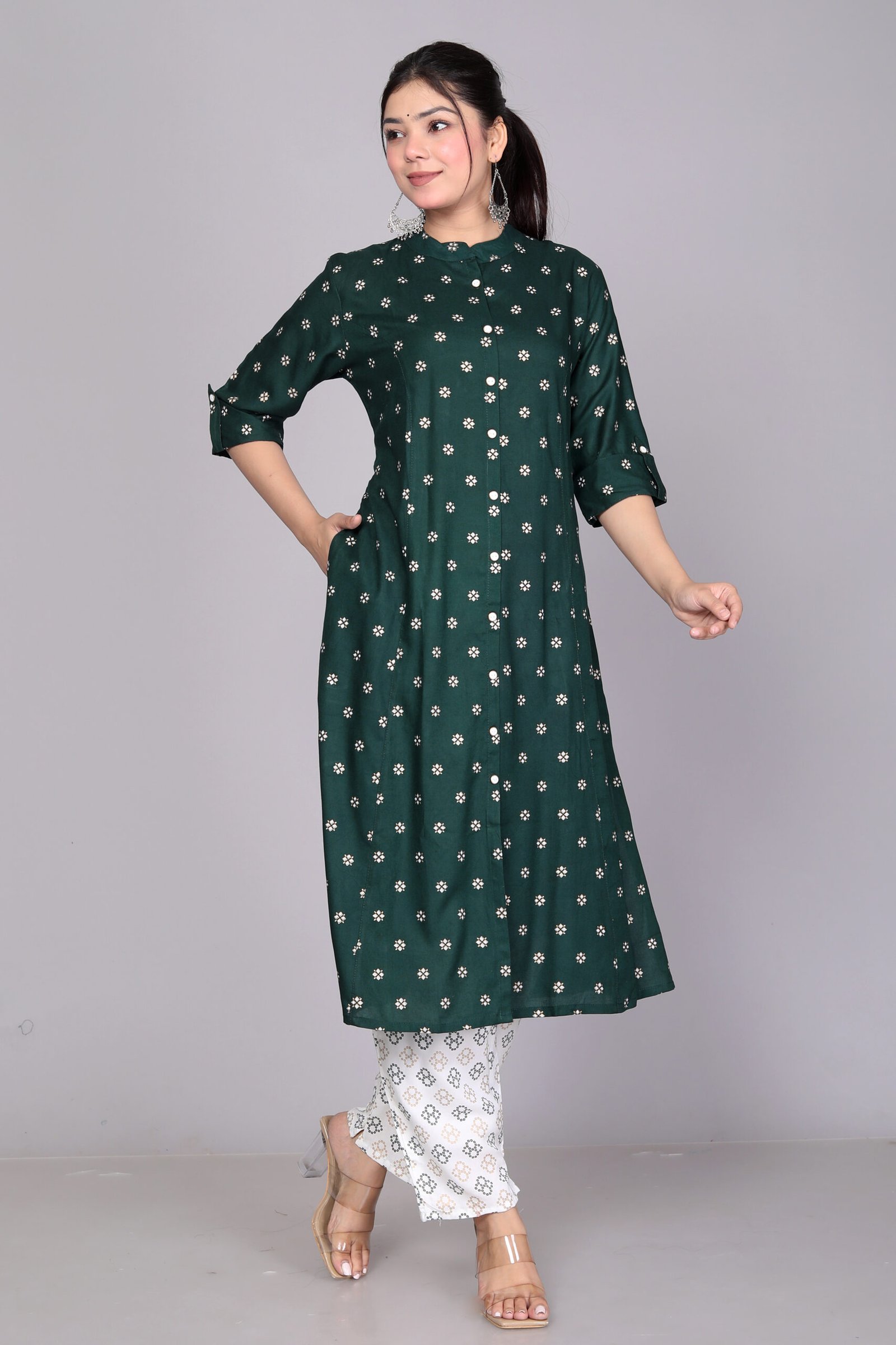 Rayon Princess Cut, Mandarin collar Kurti 2 Rayon Princess Cut, Mandarin collar Kurti - Image 2