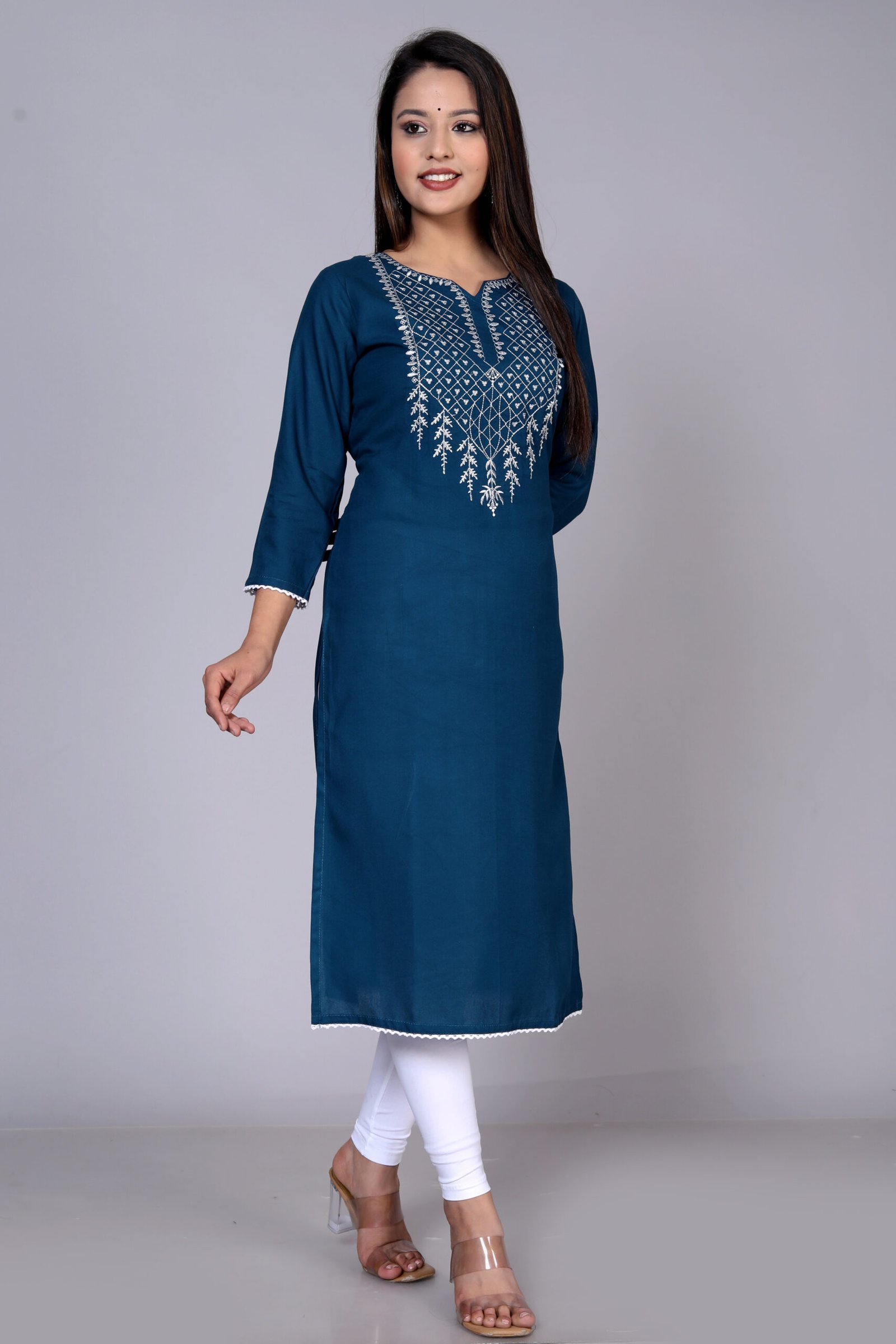 Rayon Zari Embroidered Kurti 2 Rayon Zari Embroidered Kurti - Image 2