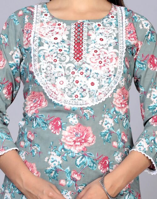 Cotton Flower print Sequence embroidered Pant Set-Wholesale - Image 2