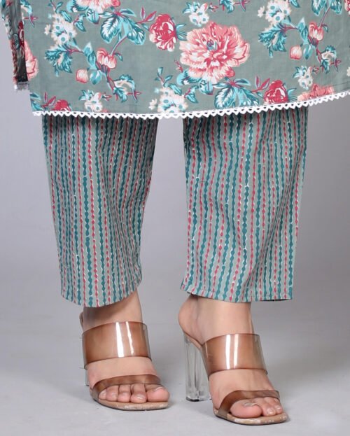 Cotton Flower print Sequence embroidered Pant Set-Wholesale - Image 4