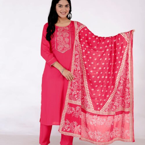 Rayon embroidered 3piece pant set with dupatta