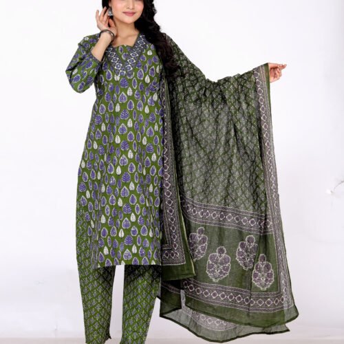 Pure Cotton 3piece printed pant set with dupatta