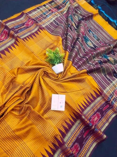 Pure Tussar Silk Saree with Ikat Border - Image 17
