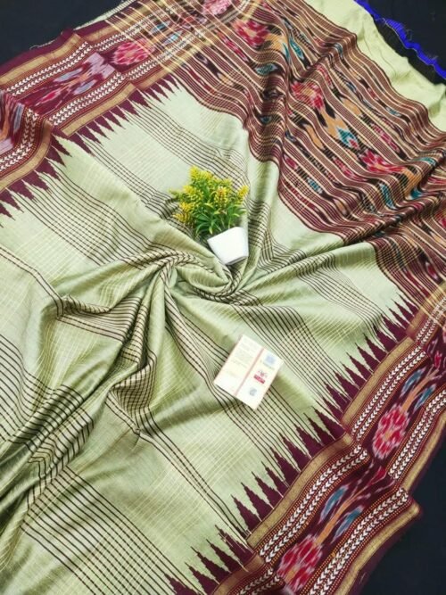 Pure Tussar Silk Saree with Ikat Border - Image 14