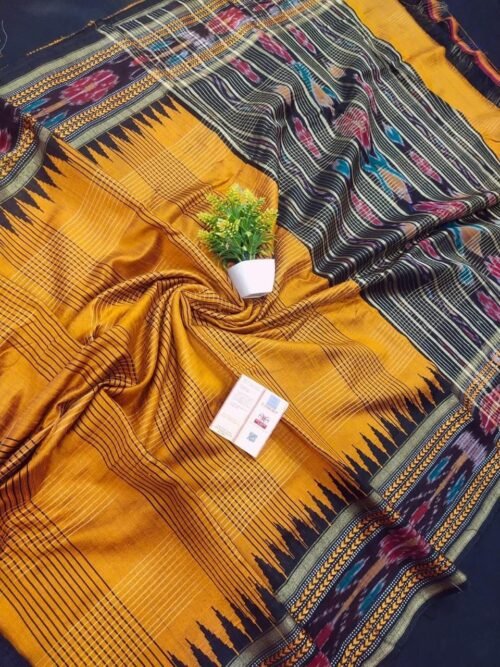 Pure Tussar Silk Saree with Ikat Border - Image 12