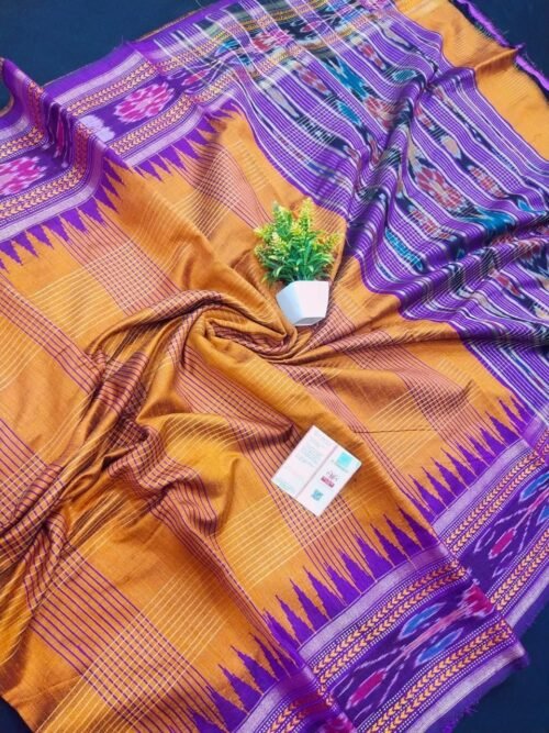 Pure Tussar Silk Saree with Ikat Border - Image 10