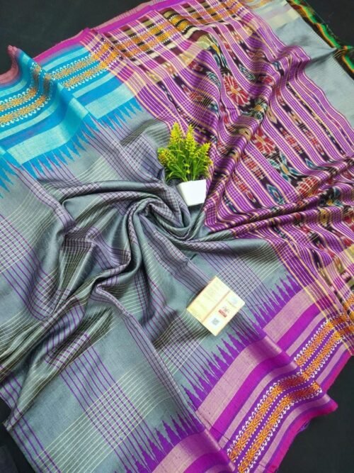 Pure Tussar Silk Saree with Ikat Border - Image 9