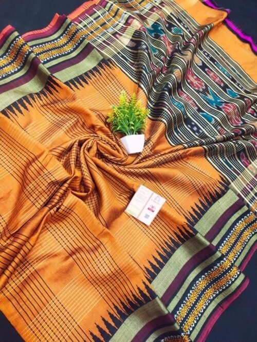 Pure Tussar Silk Saree with Ikat Border - Image 7