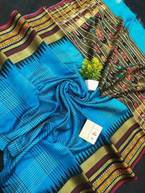 Pure Tussar Silk Saree with Ikat Border - Image 6