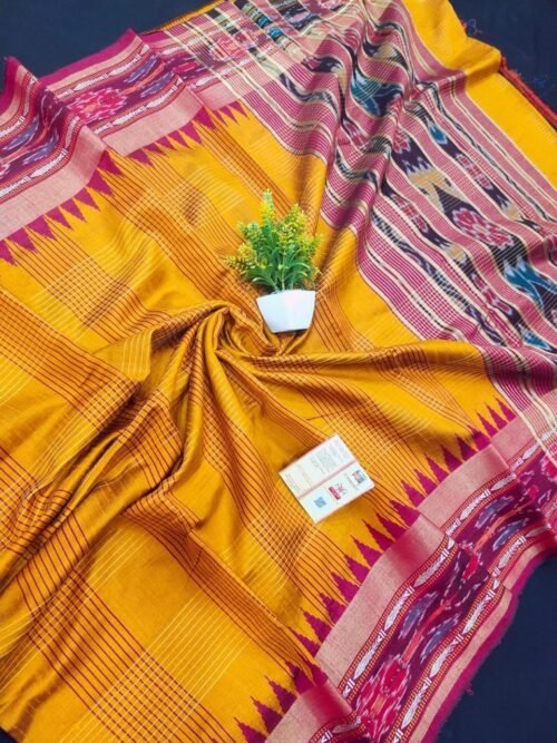 Pure Tussar Silk Saree with Ikat Border - Image 5