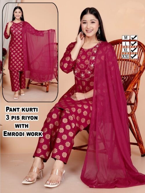 Heavy Reyon 3 pcs set with Embroidery Work - Image 3