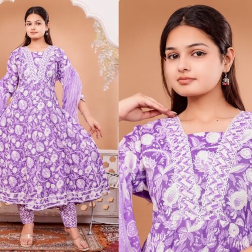 Heavy Cotton Anarkali 3 pcs set