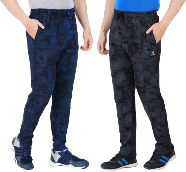 Printed Men Black, Dark Blue Track Pants pack of 2 2 Printed Men Black, Dark Blue Track Pants
