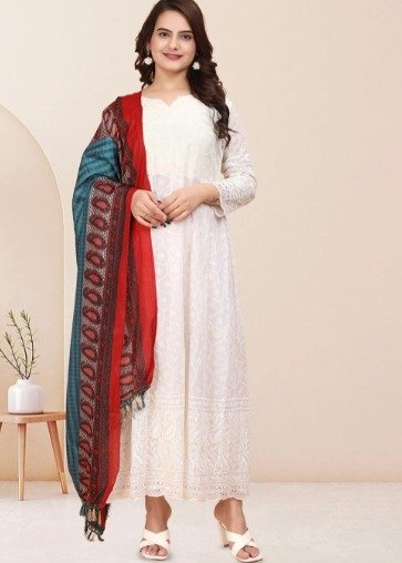 Heavy Chikan Anarkali Gown with colourful dupatta wholesale 3 Heavy Chikan Anarkali Gown with colourful dupatta wholesale - Image 2