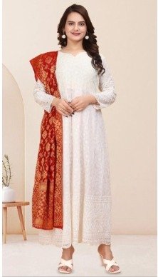 Heavy Chikan Anarkali Gown with colourful dupatta wholesale 7 Heavy Chikan Anarkali Gown with colourful dupatta wholesale - Image 6