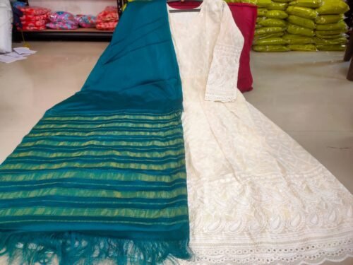 Heavy Chikan Anarkali Gown with colourful dupatta wholesale - Image 7
