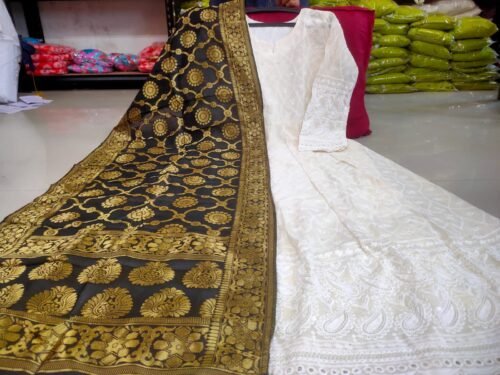 Heavy Chikan Anarkali Gown with colourful dupatta wholesale - Image 8