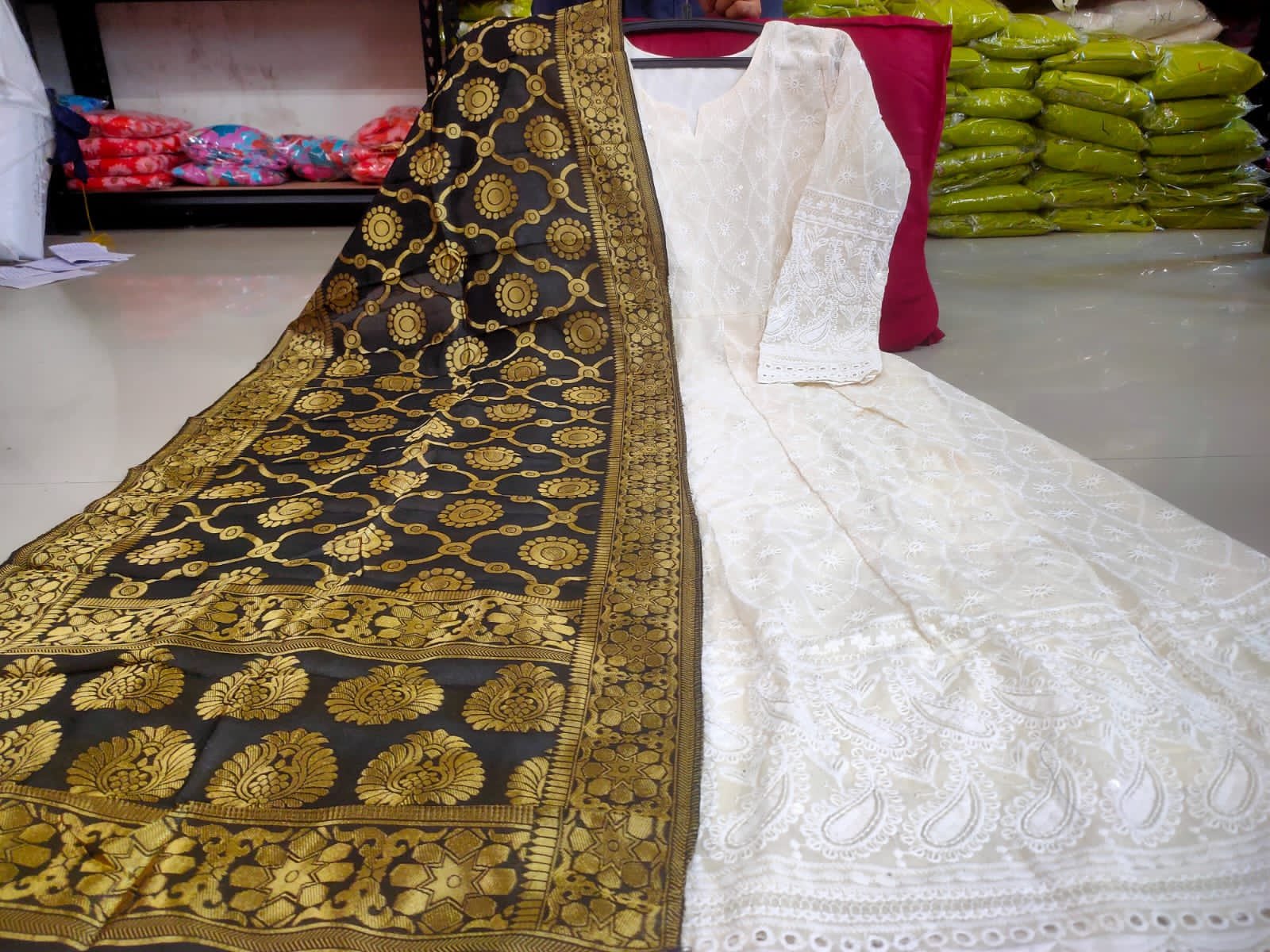 Heavy Chikan Anarkali Gown with colourful dupatta wholesale 9 Heavy Chikan Anarkali Gown with colourful dupatta wholesale - Image 8